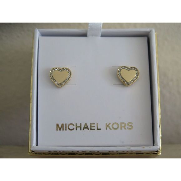 MICHAEL KORS MKJX3965710 Gold Tone Pave Crystal Heart Heritage Stud Earrings - Picture 5 of 10